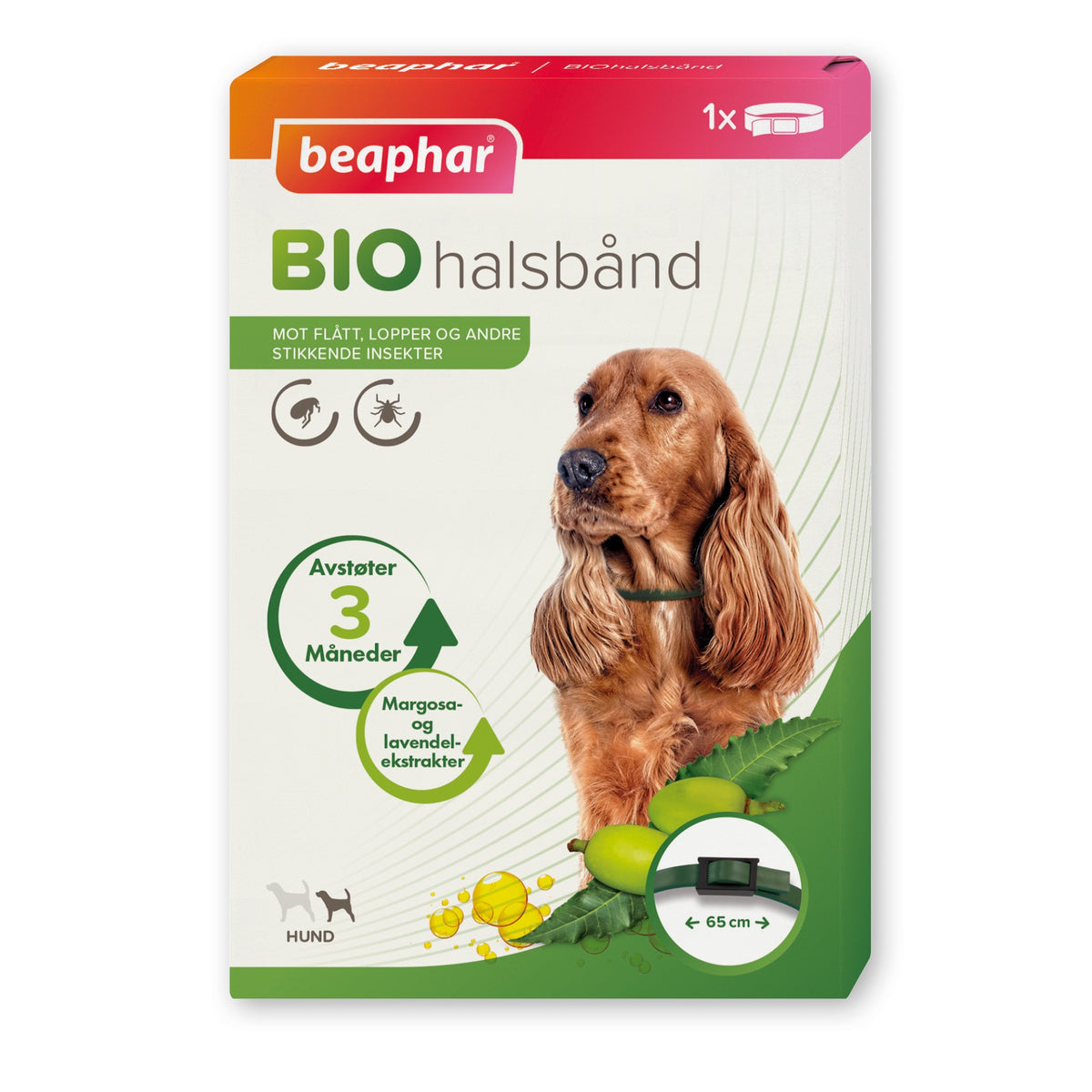 Beaphar Bio halsbånd til hund 65 cm mot lopper, flått og mygg