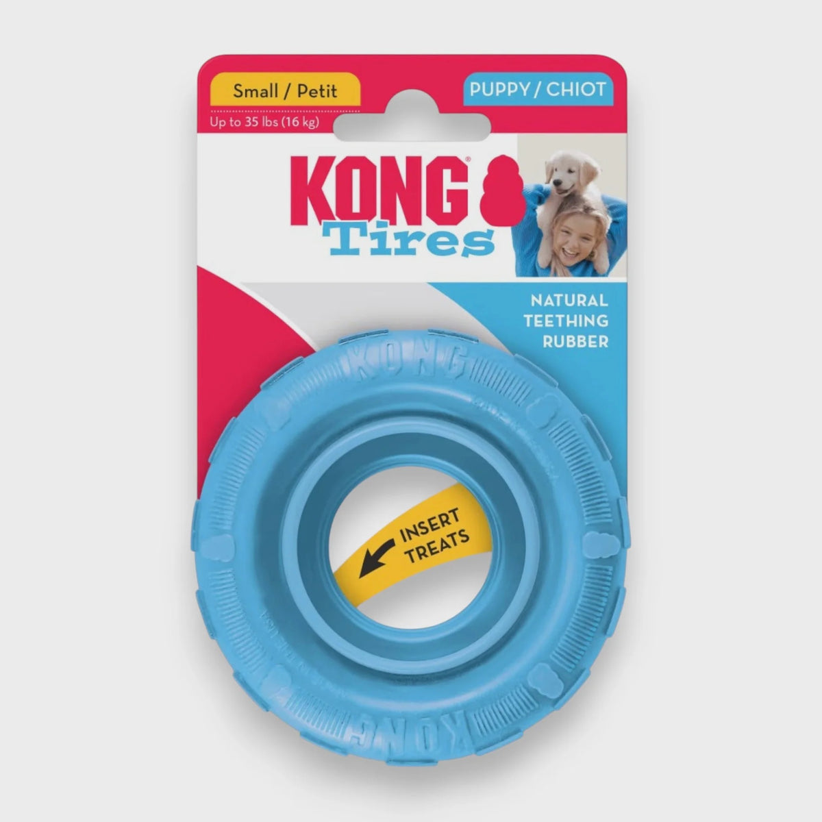 KONG Puppy Tires – dekkformet tyggeleke i myk valpegummi str. S
