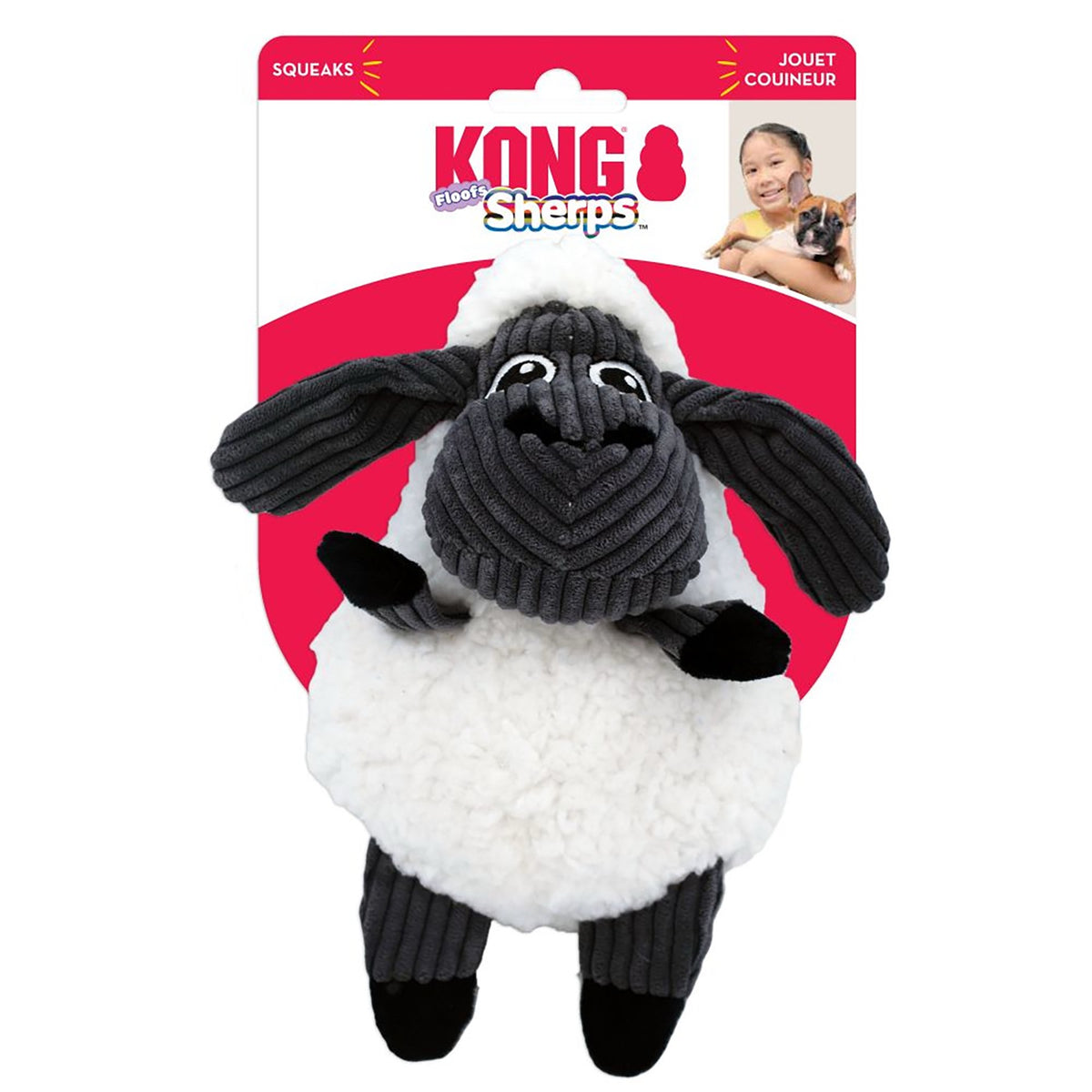 KONG Sherps Floofs Sheep – ekstra myk koseleke som piper str. M