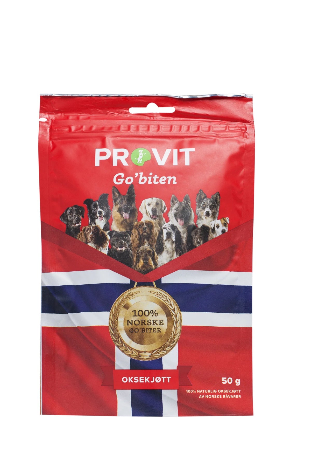 Provit Go'biten frysetørket oksekjøtt 50 g – godbiter av norsk storfekjøtt til hund