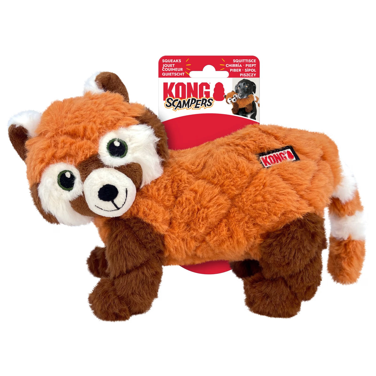 KONG Scampers Red Panda – vattert koseleke med lav pipelyd str. M