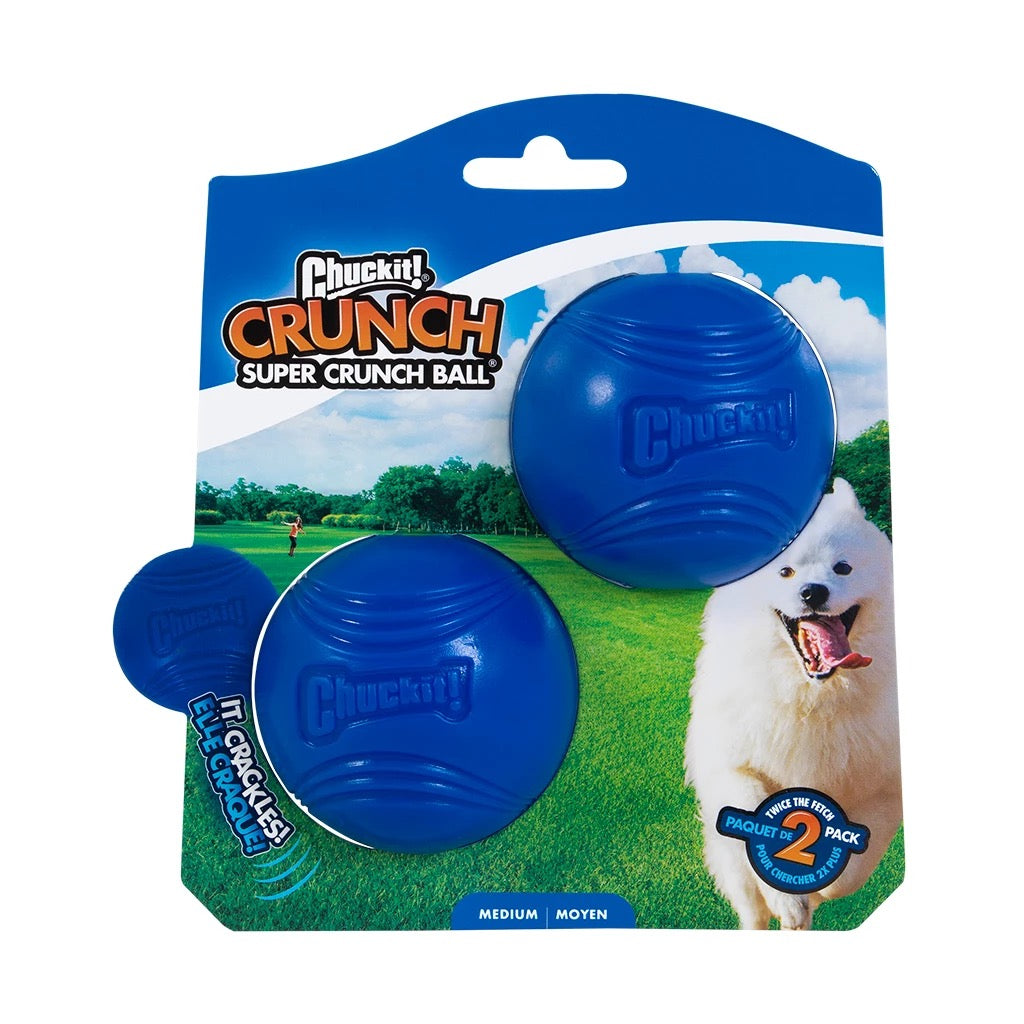 Chuckit Super Crunch Ball – blå hundeball i 2‑pakning