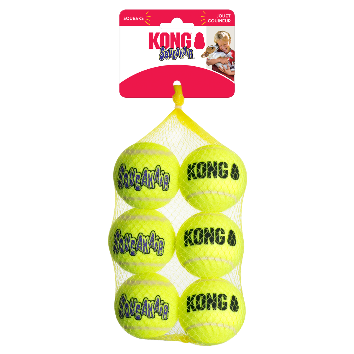 KONG AirDog Squeakair Ball apportball med pipelyd til hund 6stk
