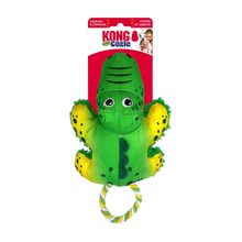 KONG Cozie Tuggz Alligator hundeleke med tau, pipelyd og myk plysj

