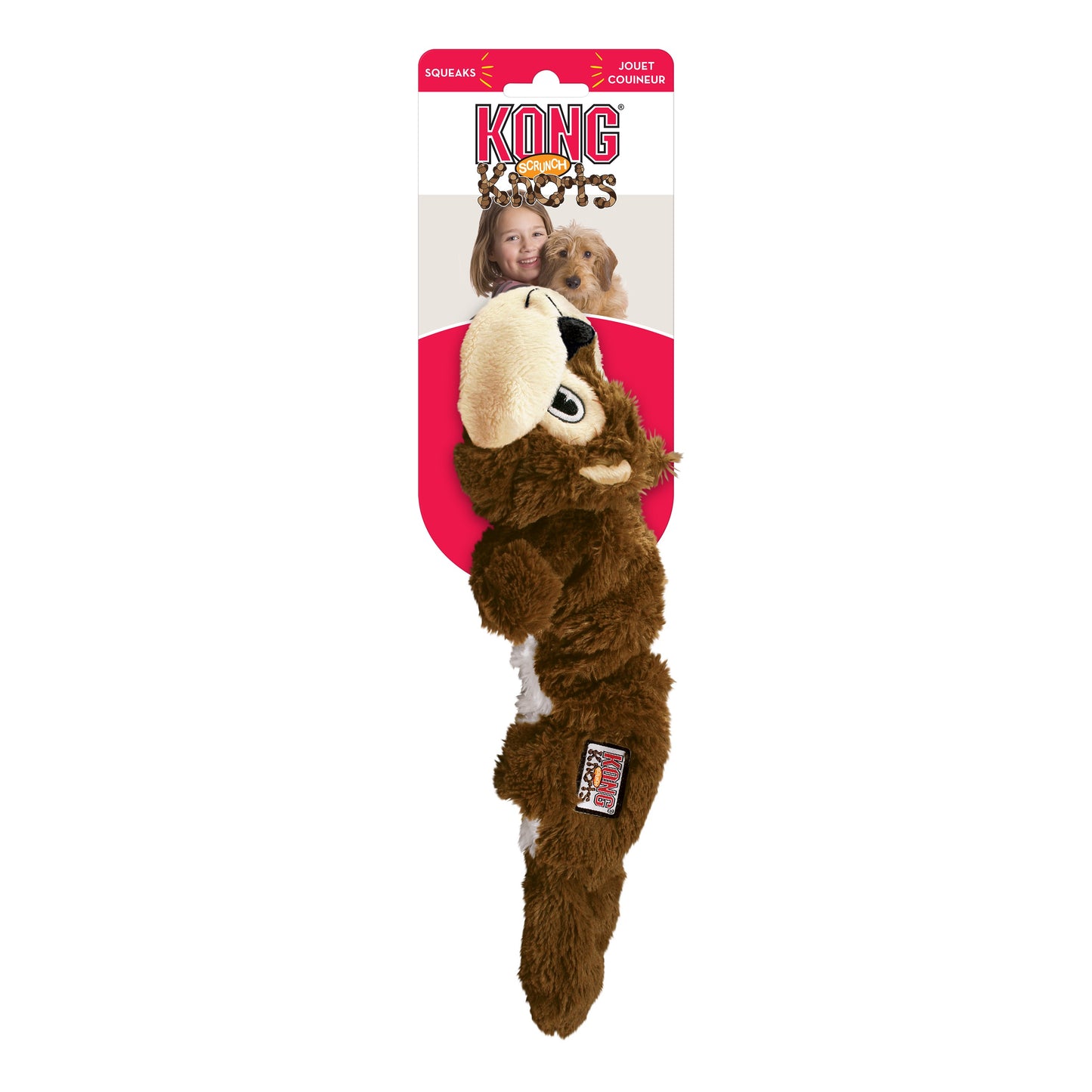 KONG Scrunch Knots Squirrel – slitesterk hundeleke med tauknuter og plysj