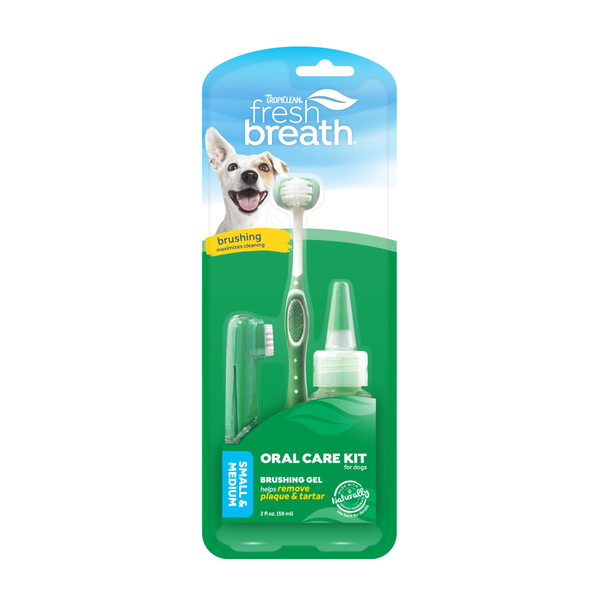TropiClean Oral Care Fresh Breath Kit – tannpleiesett med gel og tannbørster til små, mellomstore og store hunder