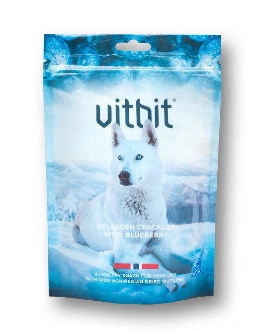 Vitbit Collagen Crackers med blåbær – hundegodbit av torskeskinn og blåbær