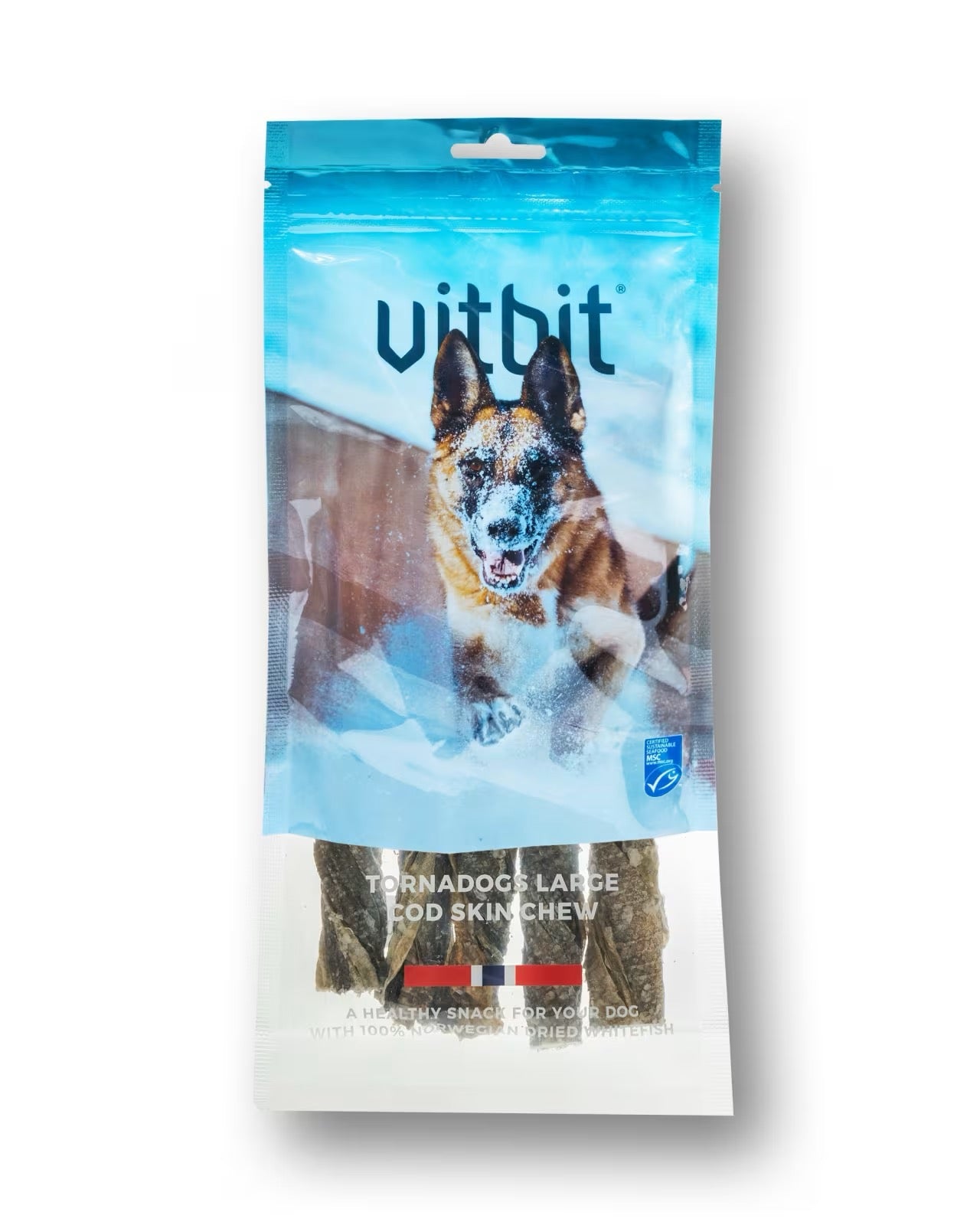 Tornadogs Large Cod Skin Chew fra VITBIT – naturlig tyggepinne av 100 % torskeskinn