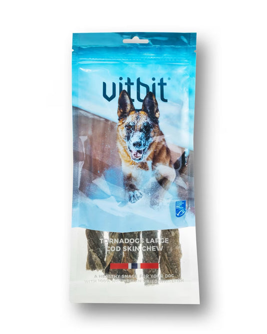 Vitbit Tornadogs tyggepinne av 100 % torskeskinn til hund, str. L